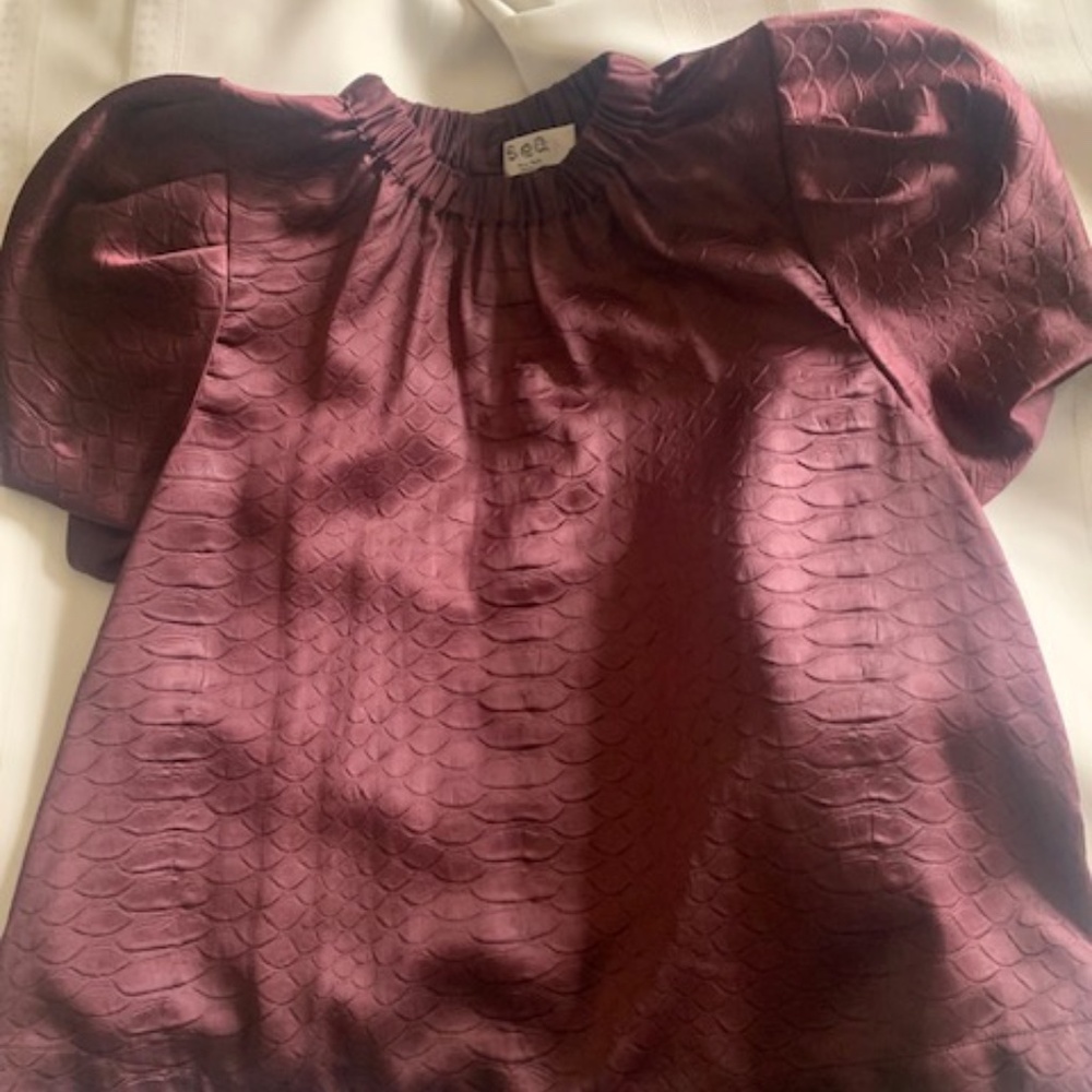Plum Sea-NY short sleeve textured blouse